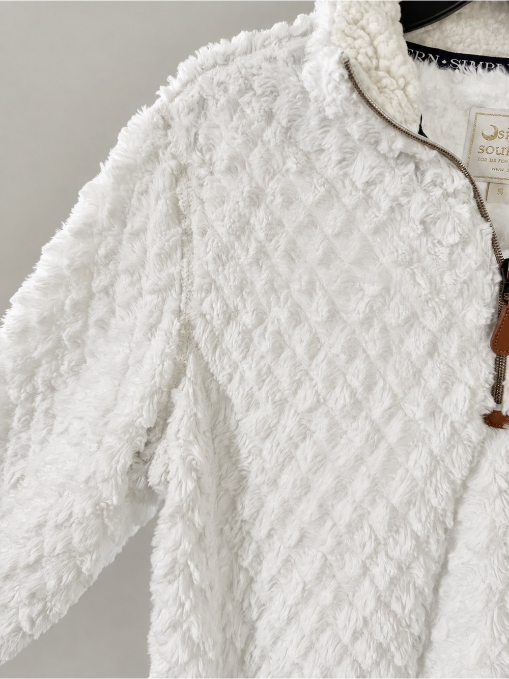 Simply Southern Plush White Teddy Quarter-Zip Jacket - Picture 4 of 5